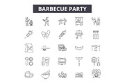 Barbecue party line icons, signs set