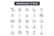 Bewerage line icons, signs set