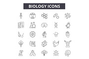 Biology line icons, signs set