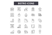 Bistro line icons, signs set, vector