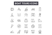 Boat tours line icons, signs set