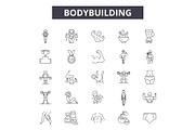 Bodybuilding line icons, signs set