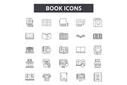 Book line icons, signs set, vector