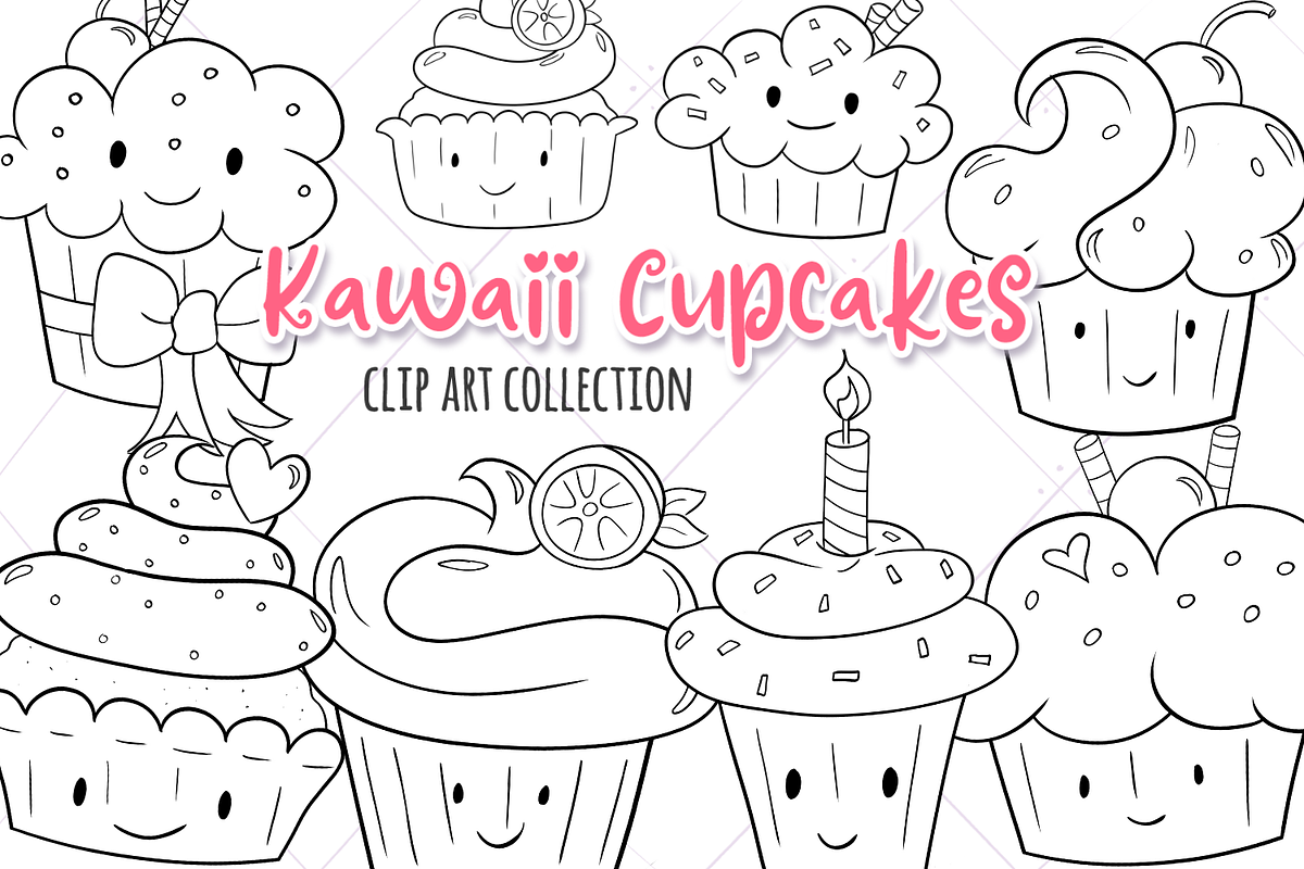 Kawaii Cupcakes Black and White in Illustrations - product preview 8