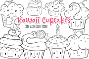 Kawaii Cupcakes Black and White
