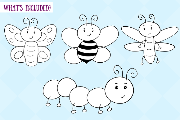 Cute Bugs Black and White in Illustrations - product preview 1