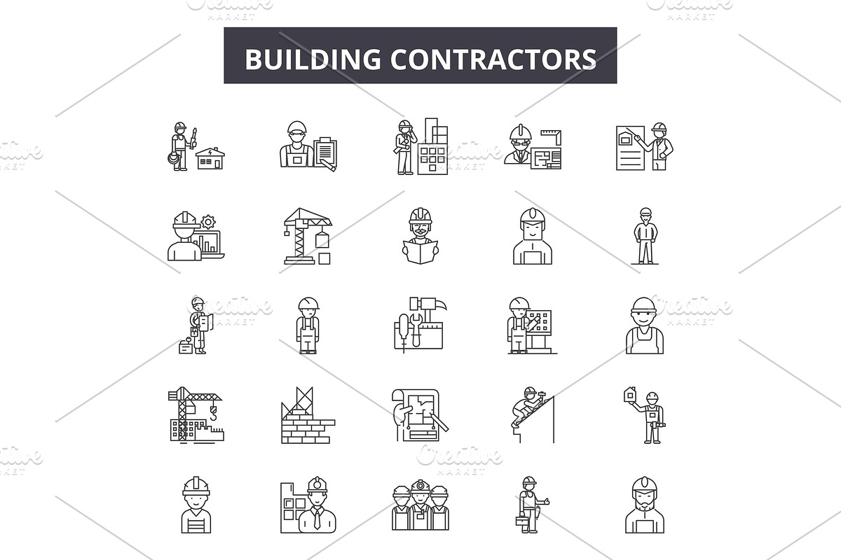 Building contractors line icons in Illustrations - product preview 8