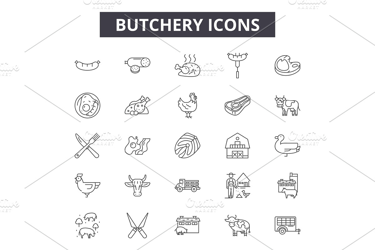 Butchery line icons, signs set in Illustrations - product preview 8