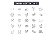 Butchery line icons, signs set