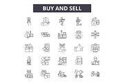 Buy and sell line icons, signs set