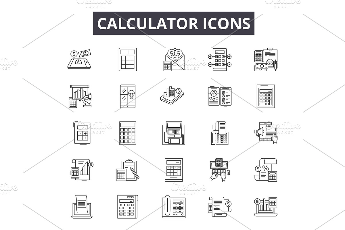 Calculator line icons, signs set in Illustrations - product preview 8