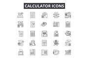 Calculator line icons, signs set