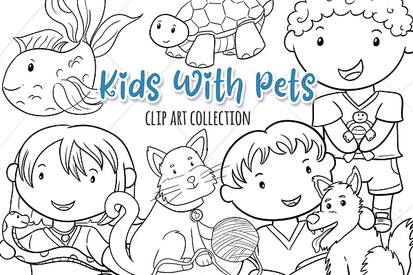 Kids With Pets Black and White