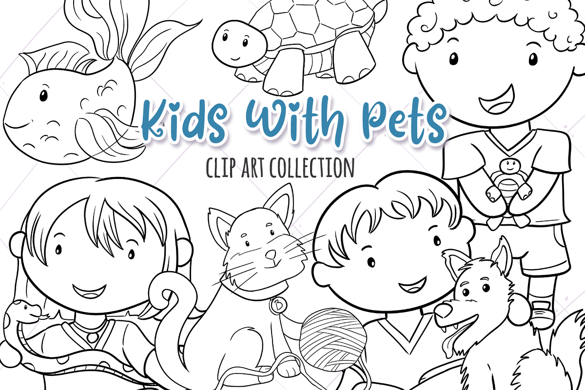 Kids With Pets Black and White in Illustrations - product preview 8