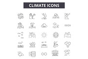 Climate line icons, signs set