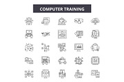 Computer training line icons, signs