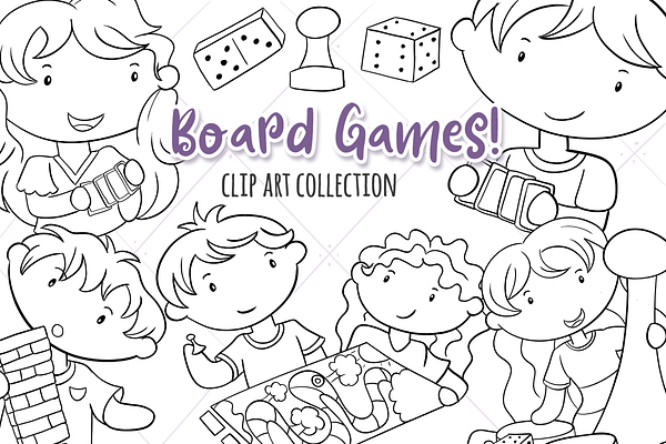 Kids Playing Board Games Stamps