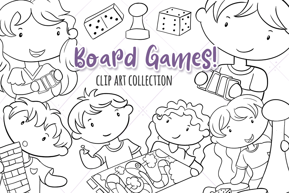Kids Playing Board Games Stamps in Illustrations - product preview 8