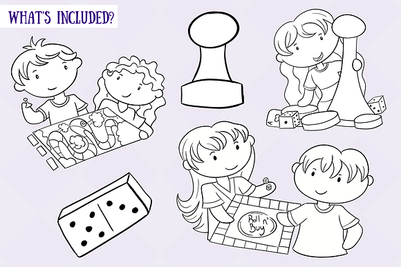 Kids Playing Board Games Stamps in Illustrations - product preview 1