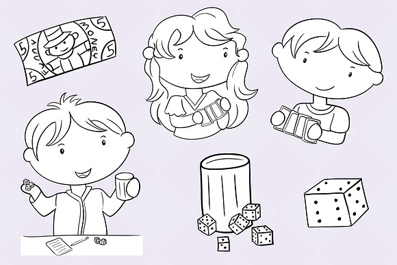Kids Playing Board Games Stamps in Illustrations - product preview 2