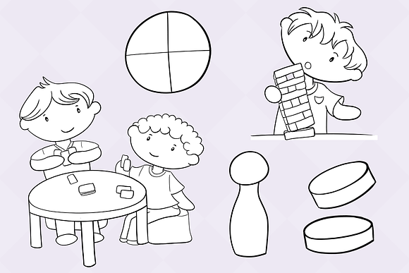 Kids Playing Board Games Stamps in Illustrations - product preview 3