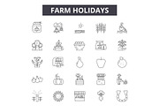 Farm holidays line icons, signs set
