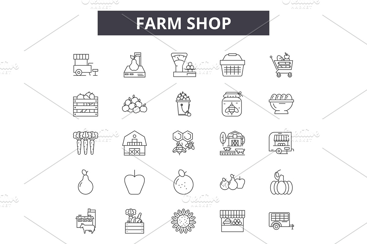 Farm shop line icons, signs set in Illustrations - product preview 8