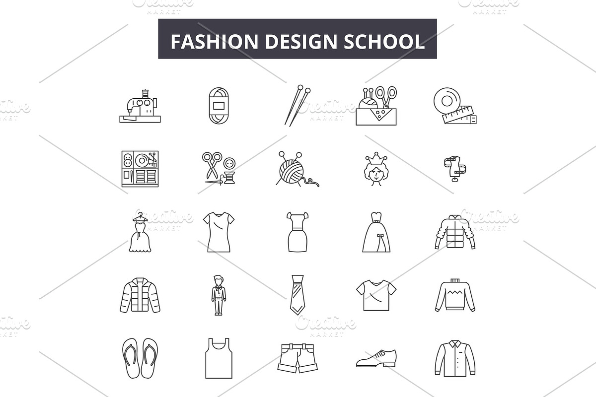Fashion design school line icons in Illustrations - product preview 8