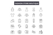 Fashion store boutique line icons