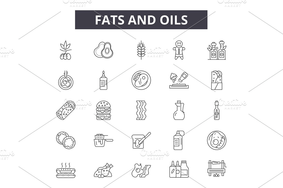 Fats and oils line icons, signs set in Illustrations - product preview 8
