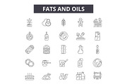 Fats and oils line icons, signs set