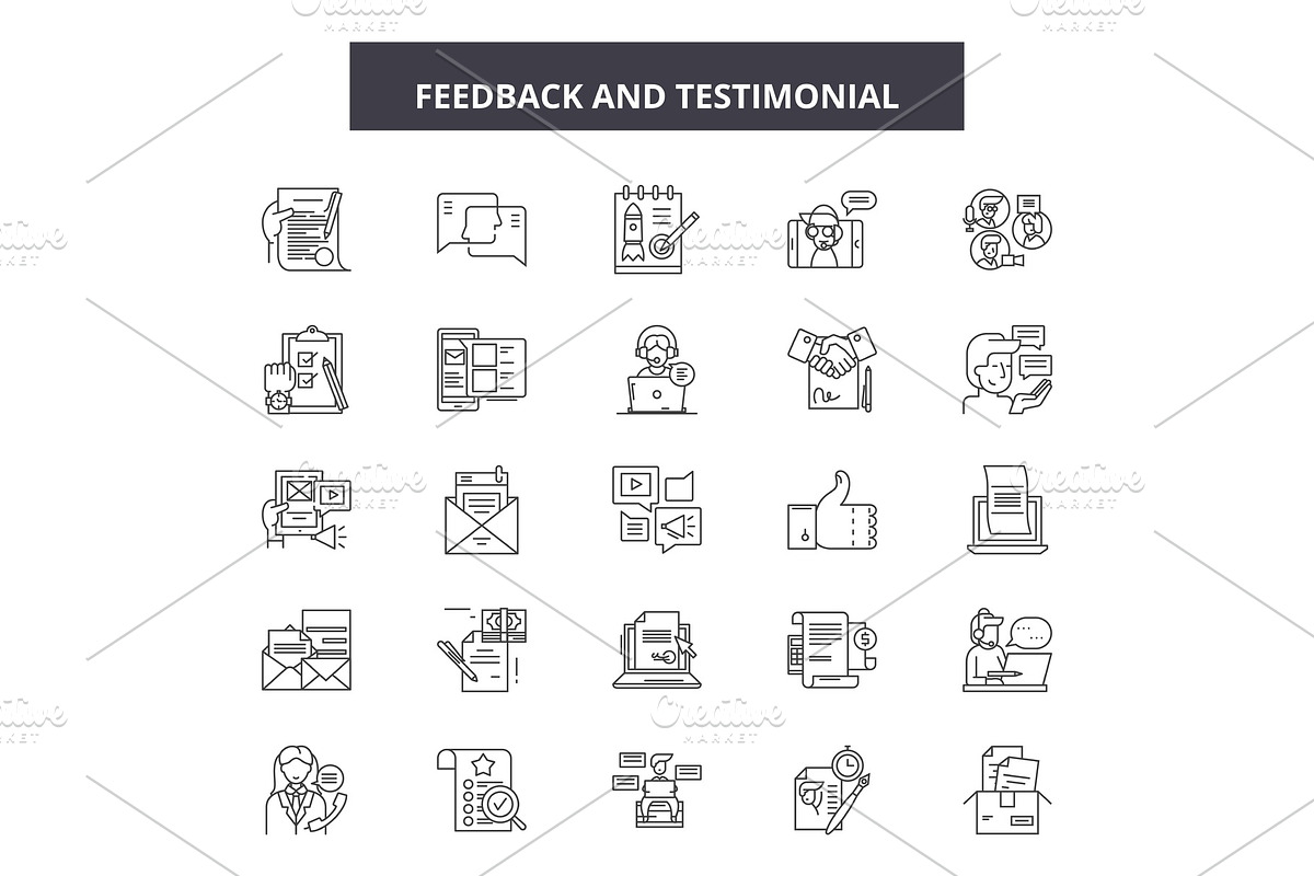 Feedback testimonial line icons in Illustrations - product preview 8