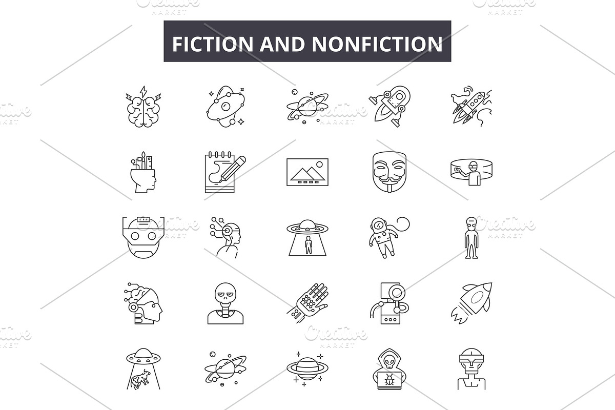 Fictioin and nonfiction line icons in Illustrations - product preview 8