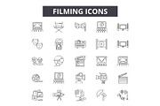 Filming line icons, signs set