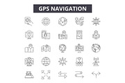 Gps navigation line icons, signs set