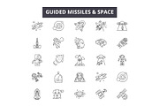 Guided missiles space line icons