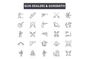 Gun dealers gunsmith line icons