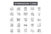 Gymnasium line icons, signs set