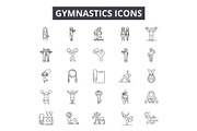 Gymnastics line icons, signs set