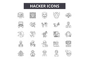 Hacker line icons, signs set, vector