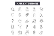 Hair extentions line icons, signs