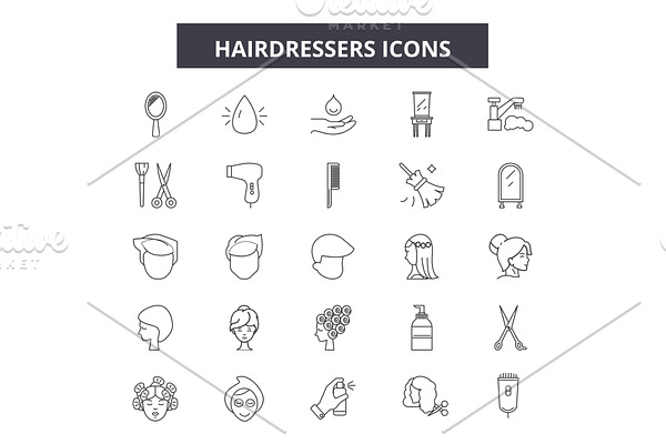 Hairdressers line icons, signs set