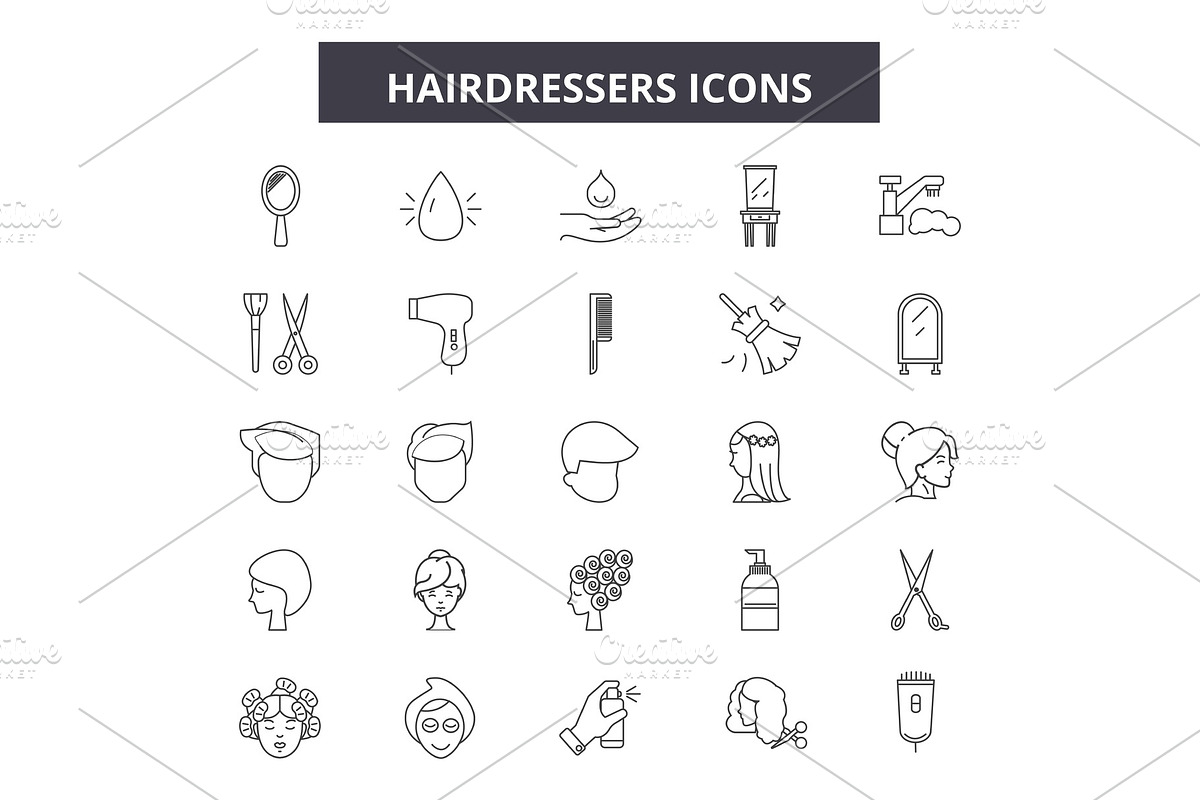 Hairdressers line icons, signs set in Illustrations - product preview 8