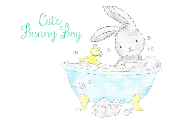 Cute bunny boy watercolor clip art in Illustrations - product preview 3