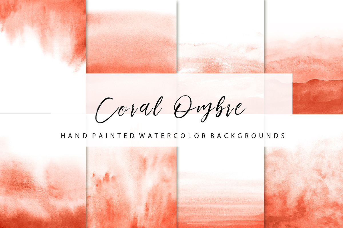 Coral ombre watercolor in Textures - product preview 8
