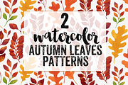2 Watercolor Autumn Leaves Patterns