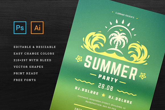 Summer Party Flyer Template in Invitation Templates - product preview 3