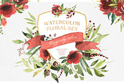 Watercolor floral set-Burgundy color