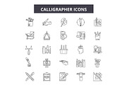 Calligrapher line icons, signs set