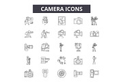 Camera line icons, signs set, vector